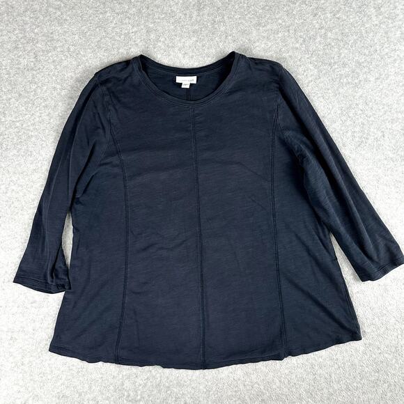 J. Jill Tops - J. Jill Slub Knit Shirt Size L Black 3/4 Sleeve Casual A-Line Top Prima Cotton